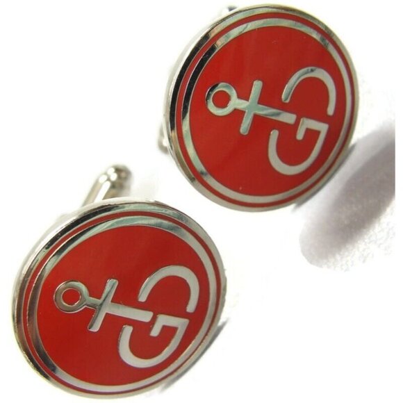 Vintage Gibdock Cufflinks European Ship Repair Company Silver Tone Red Enamel - Picture 14 of 14